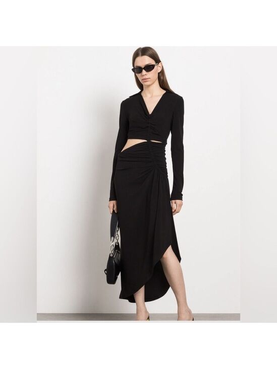 Off-White Dresses & Skirts - Off-White Asymmetrical Cut Out Draped Midi Dress in Black Size Large